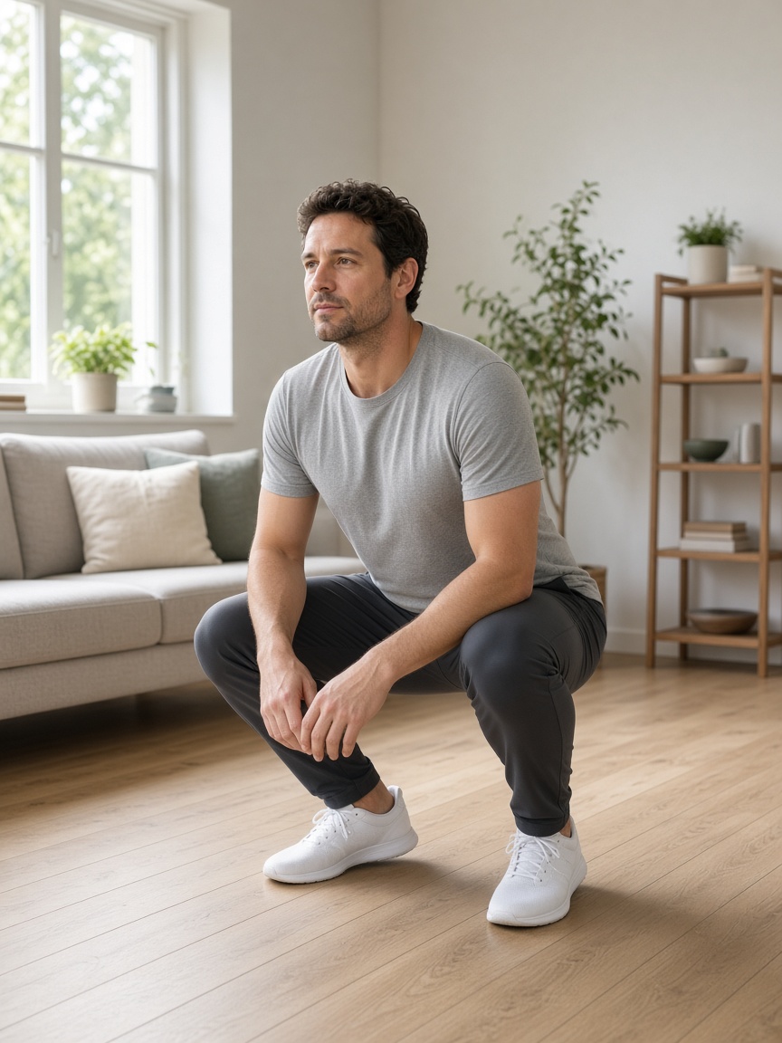 Person practising a controlled squat
